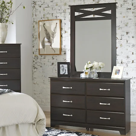 6-Drawer Dresser with Rectangular Mirror with Wooden Frame